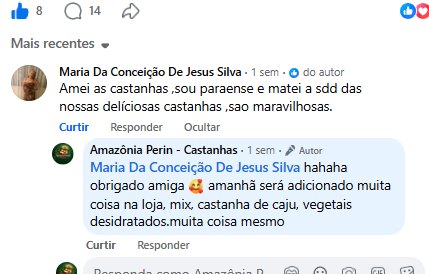 Comentário de cliente paraense sobre as castanhas